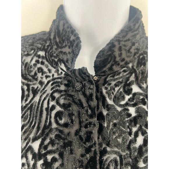 Valerie Stevens 6 Black Velvet Burnout Tunic Jacket Sheer Paisley Goth Witchy - Picture 3 of 12